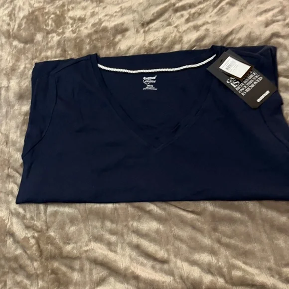 Evan's Cotton Gather V-Neck Navy Shirt Size 30/32 - Picture 2 of 4